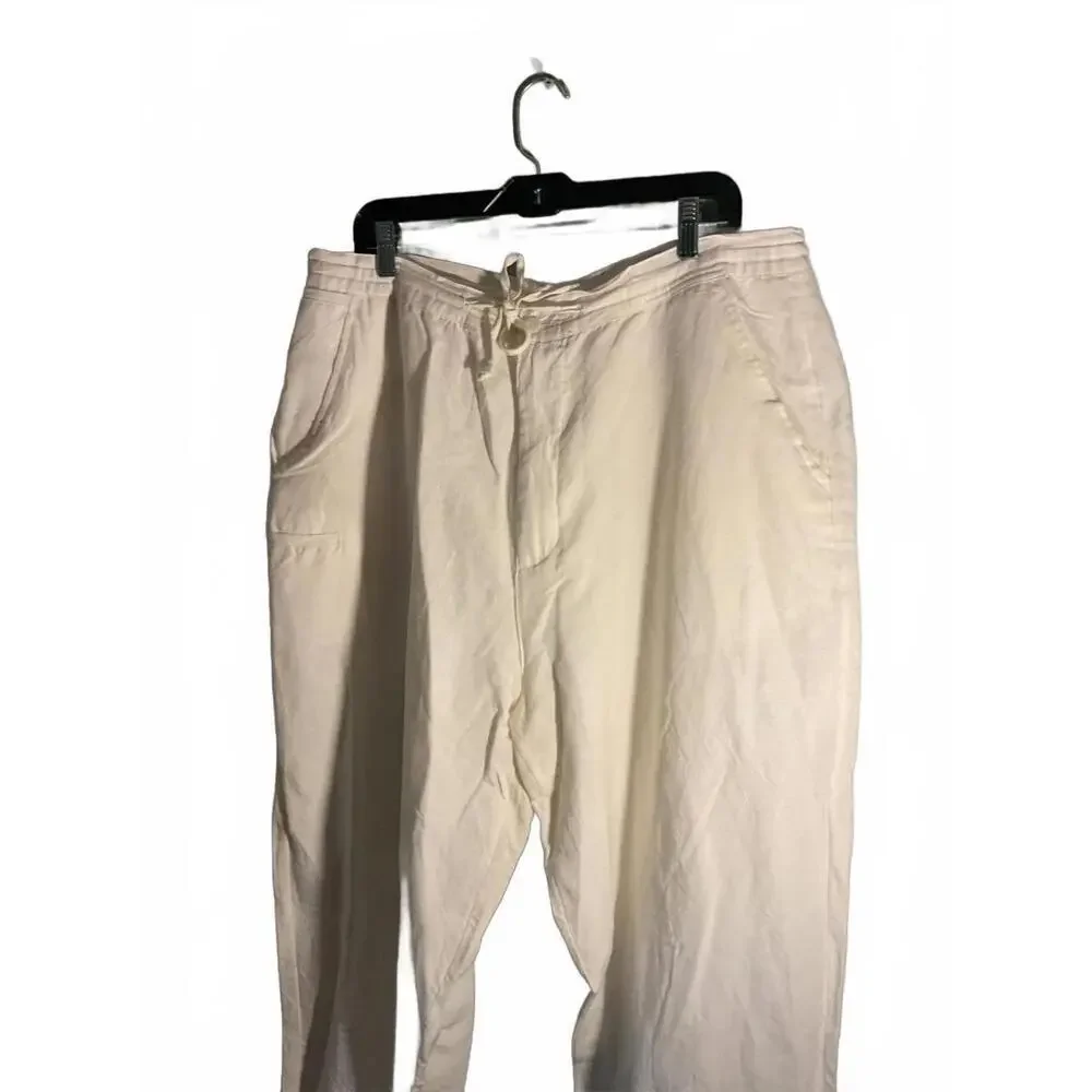 Linea Uomo Men's White Linen Blend  Lined Loose and Flowy Pants 40 x L30